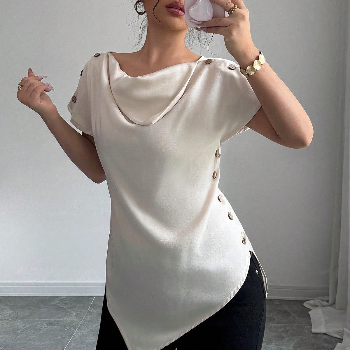 Europe & America Off-Shoulder Women s Wide Collar Shirt: Sexy, Casual, Comfortable Top Large абрикосовый