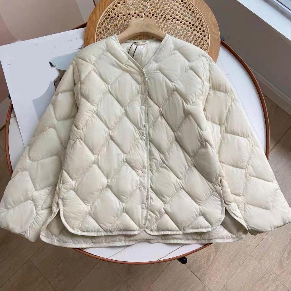 Giacca imbottita morbida senza colletto ultraleggera autunno inverno con scollo a V casual corta da donna casual ampia monopetto in piuma d'anatra