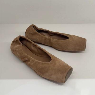 New French Retro Square Head Ballet Shoes Women's Leather Versatile Shallow Mouth Flat Shoes