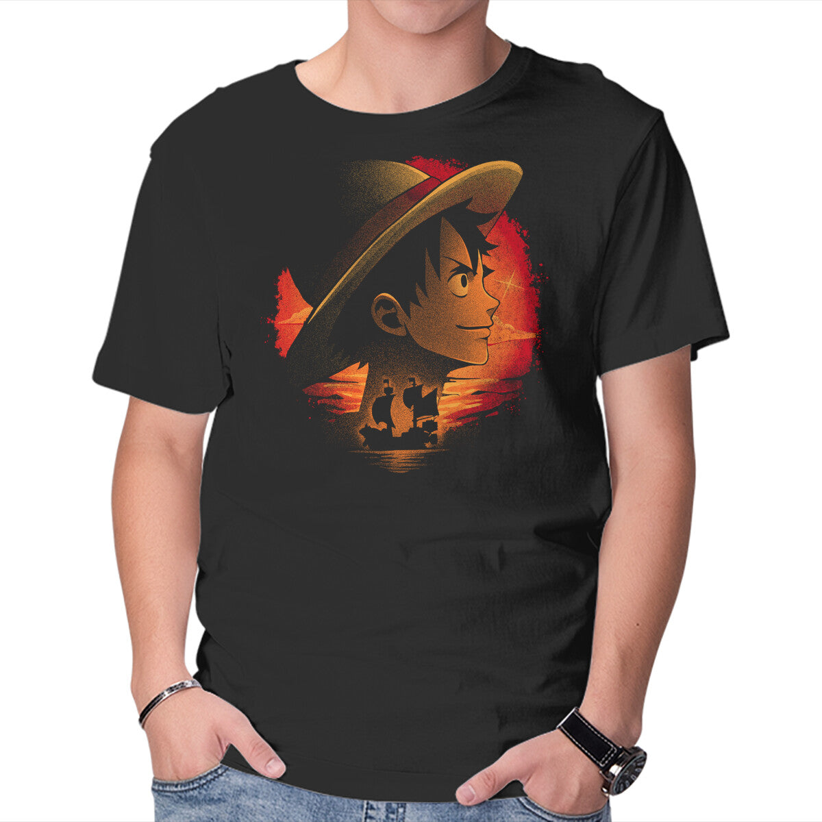Unisex Crew Neck T-Shirt Strawhats Captain Graphic Short Sleeve Casual Tee XS
