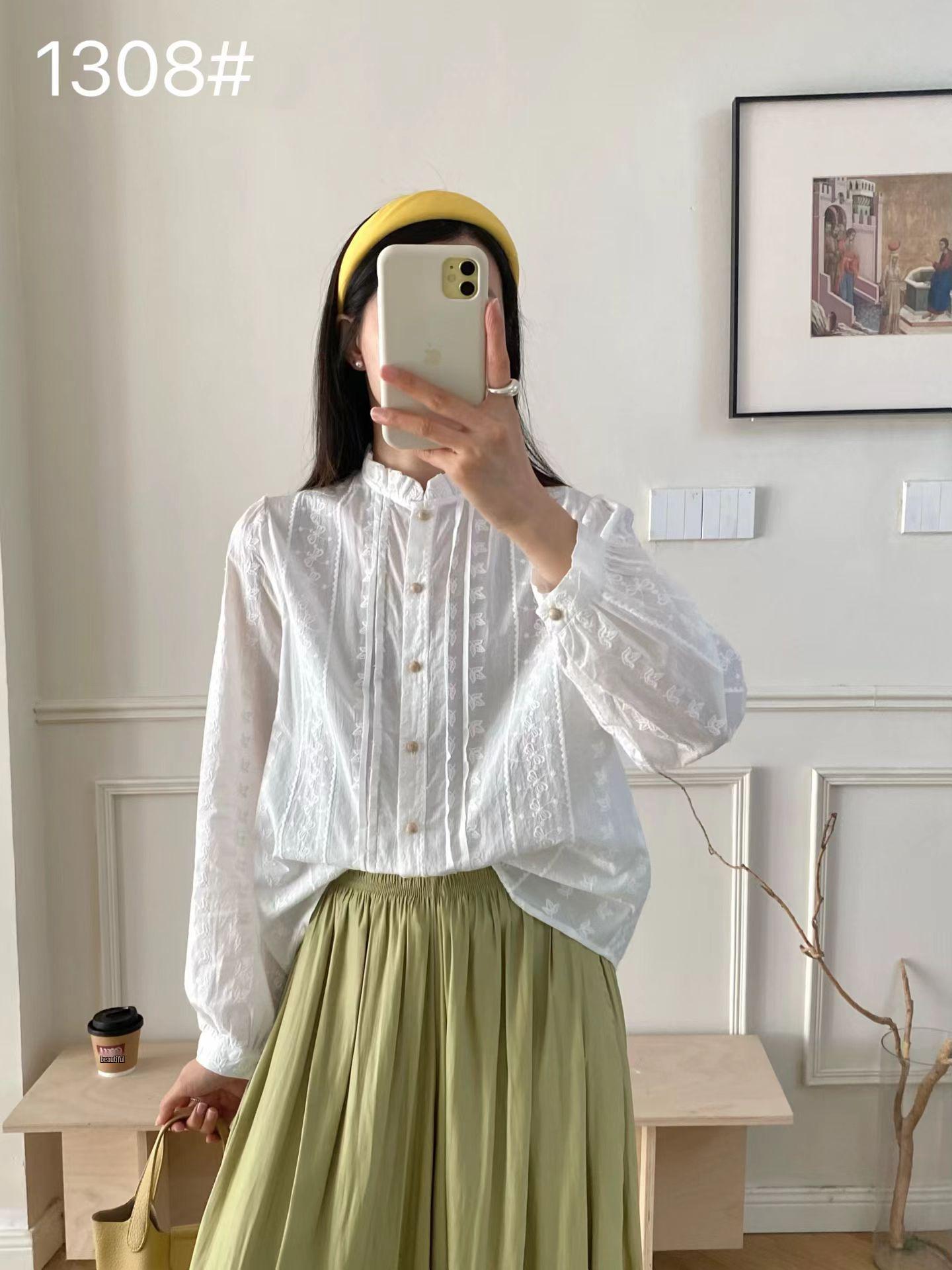 

Women s Puff Sleeve White Jacquard Shirt - French Girly Early Spring Style M (40-55 kg) белый