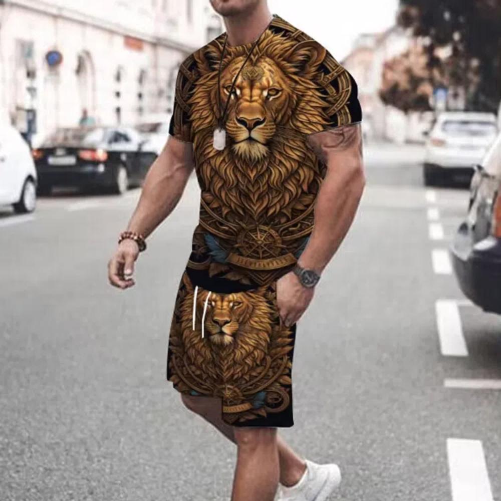 

Летний уличный модный мужской костюм для спорта на открытом воздухе, свободная дышащая футболка с коротким рукавом, повседневные шорты с 3D-принтом животных 4XL