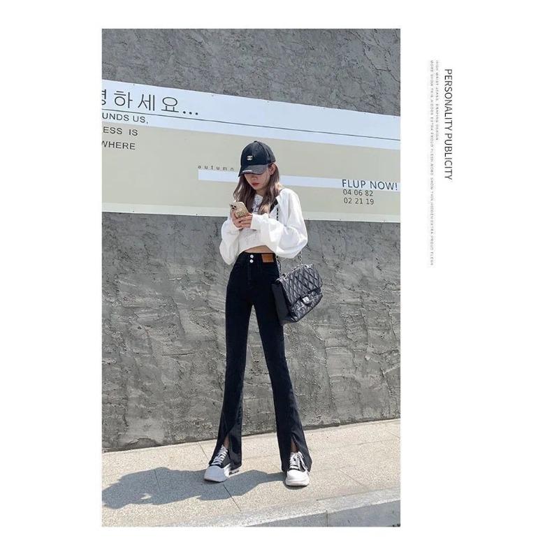 Stretch High-waisted Skinny Jeans with Slit Front