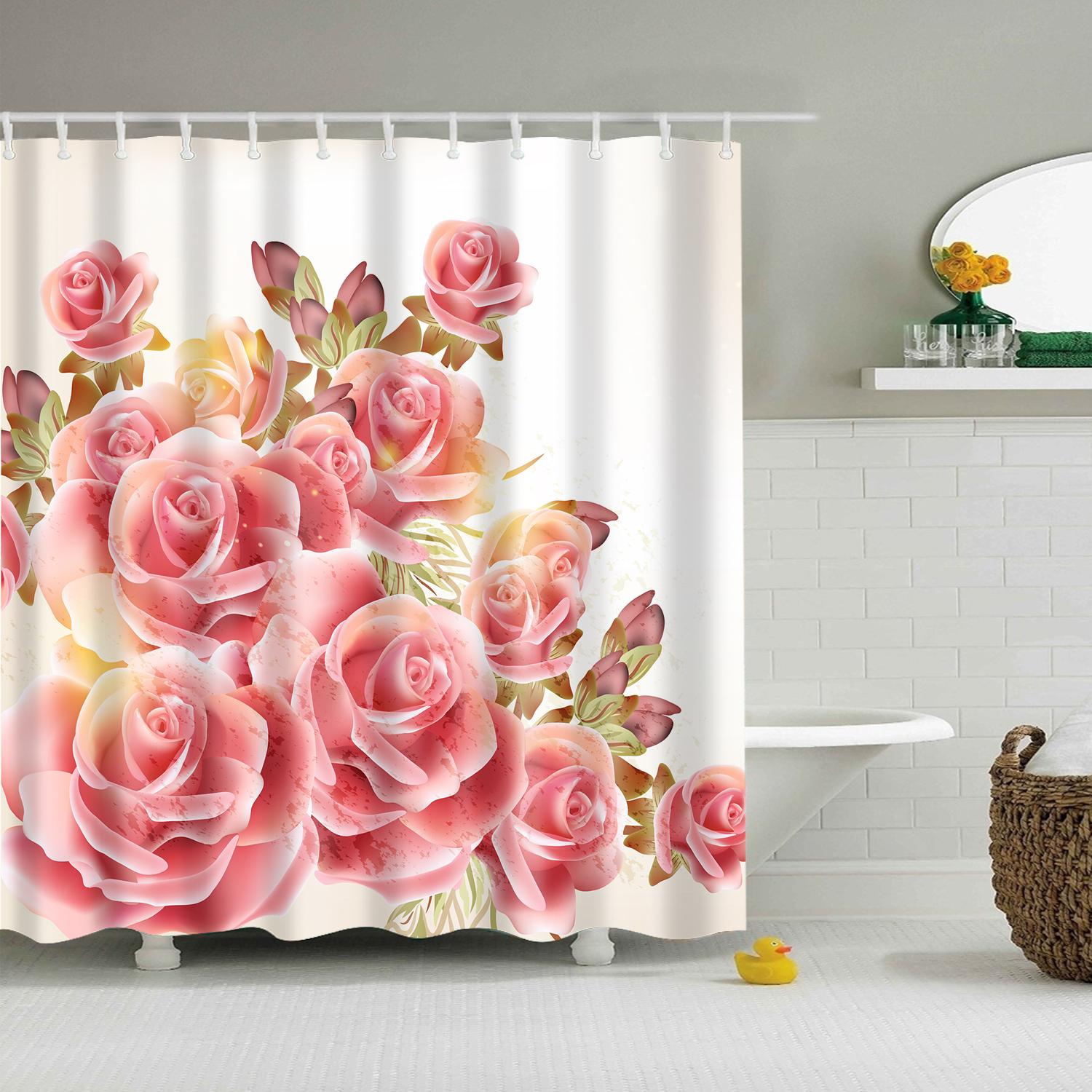 

Plant Flower Leaves Trees Rural Scenery Bathroom Shower Curtain Waterproof Polyester Frabic Bath Curtain With Hooks W60H190(CM)-1 Pcs