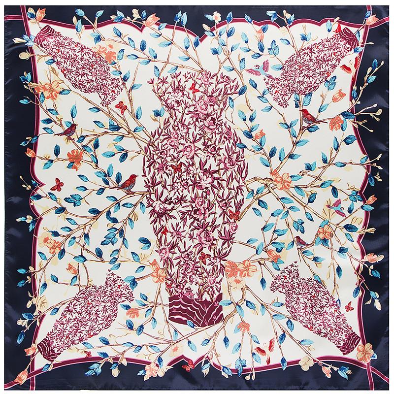Fashion Vase & Olive Branch Scarf Women 2024 New Scarfs For Ladies Luxury Brand Hijab Silk Satin Shawl Scarfs Print Head Scarves