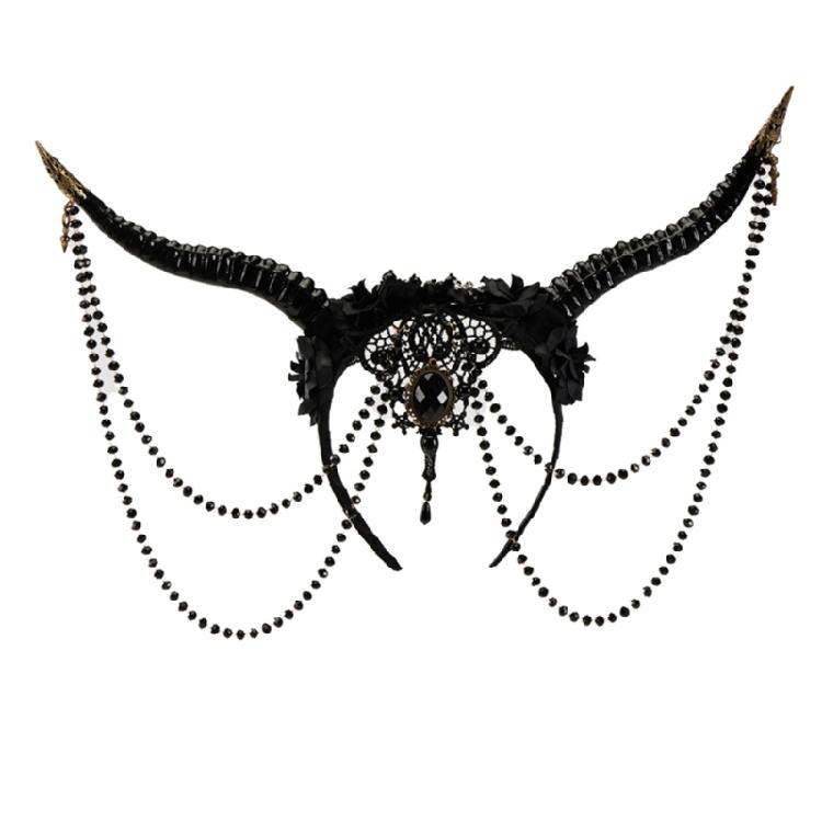 

Horn Gothic Headbands Headwear Halloween Costume Party Supply for Women and Girl 1 чорний