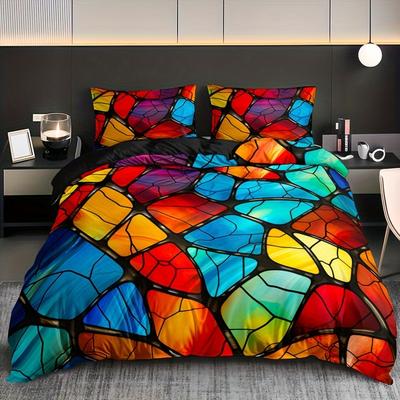 Atmungsaktives Polyester Geometrisches Muster Weich mit Weichem Stoff Bettbezug Set - Maschinenwaschbar Perfekt für Zuhause Wohnheim Dekoration