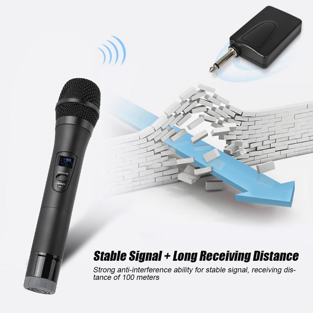Universal VHF Wireless Handheld Microphone with Receiver for KaraokeBusiness Meeting Black