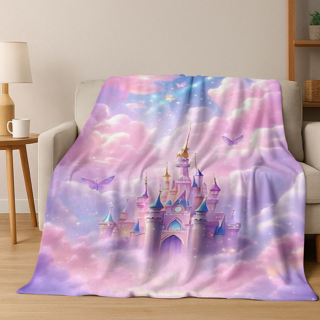 Enchanted Fairytale Princess Castle Gothic Castle Cartoon Flannel Blanket,Cozy Soft Throw Blanket for Home Bedroom Bed Sofa Kids