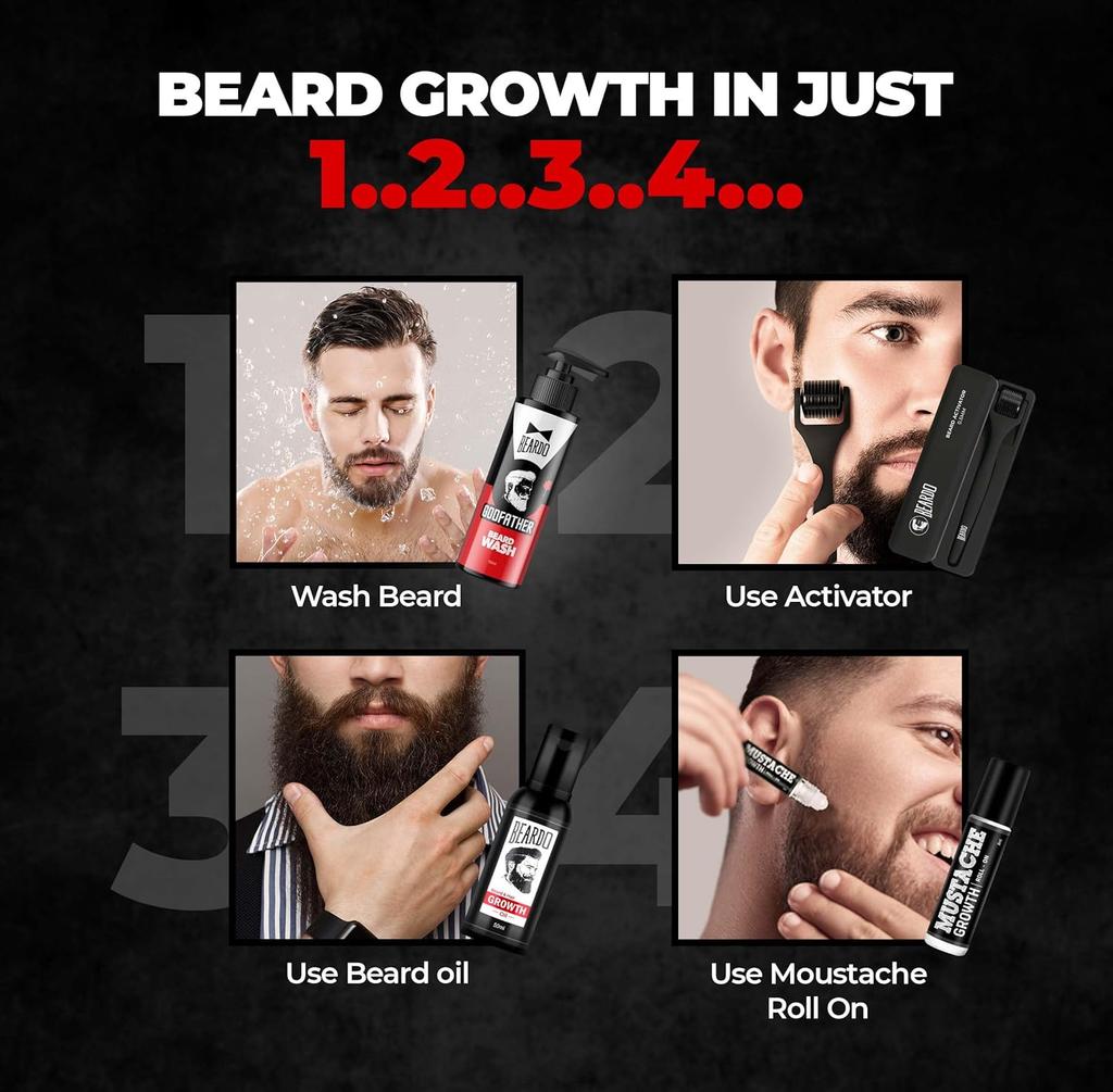 BEARDO Don’s Beard Growth Pro Kit Complete Beard Grooming Set For Men With Oil Wash Activator Roll On Gift Kit