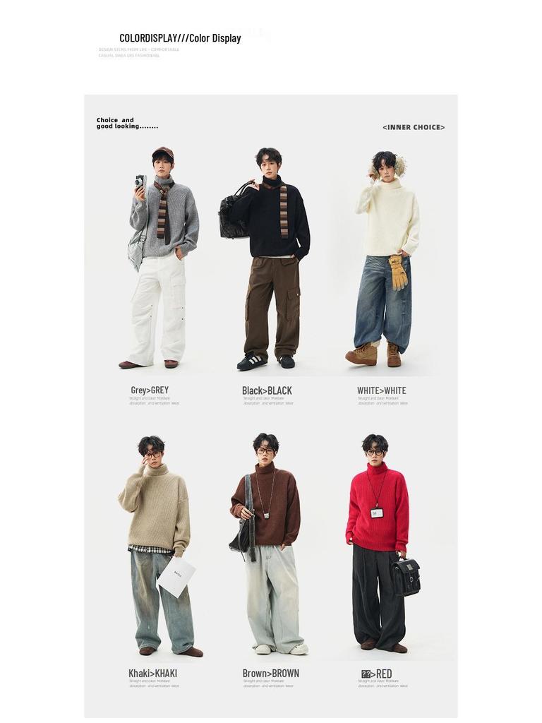Retro Chunky Knit High Neck Sweater - Cozy Autumn/Winter Loose Fit