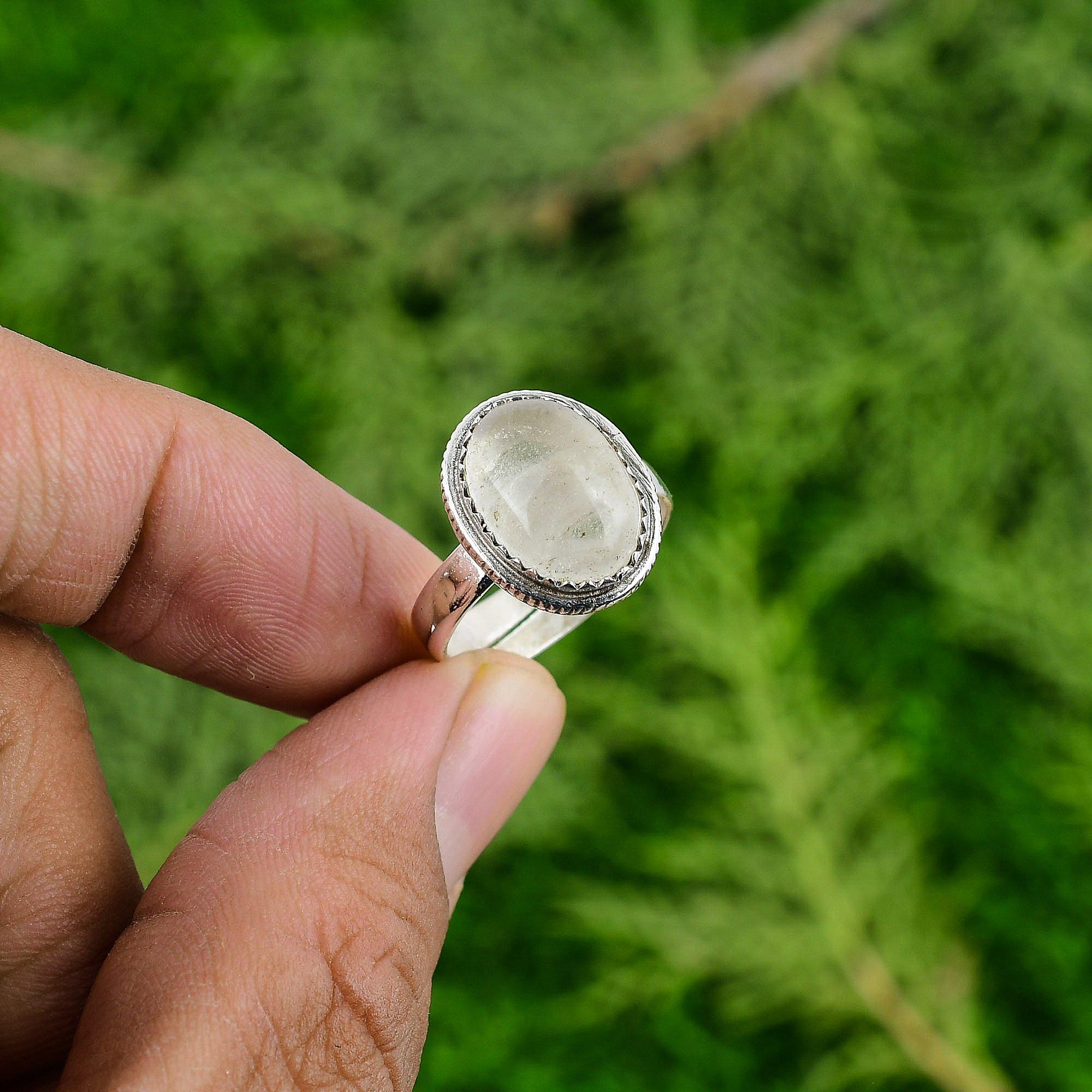 

Moonstone Stone Bezel Birthday Statement Boho Ring Jewelry 925 Sterling Silver Adjustable