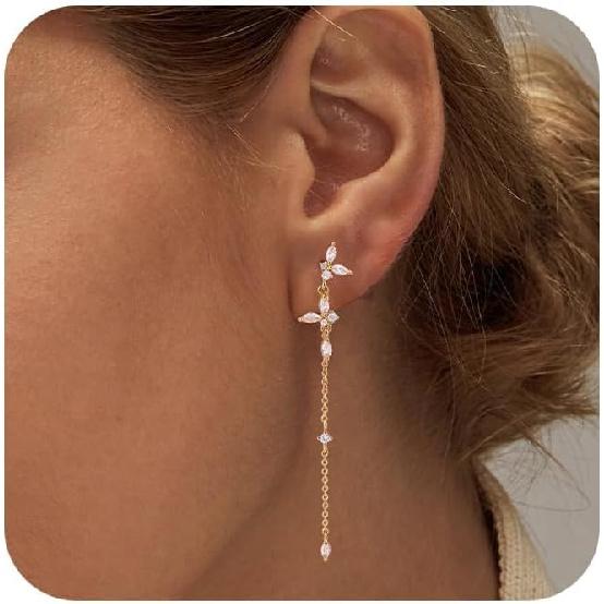 Gold Dangle Earrings for Women,Prom Jewelry Dainty Earring 14K Gold Plated Drop Earrings for Women Trendy Hypoallergenic CZ Dangling Earring