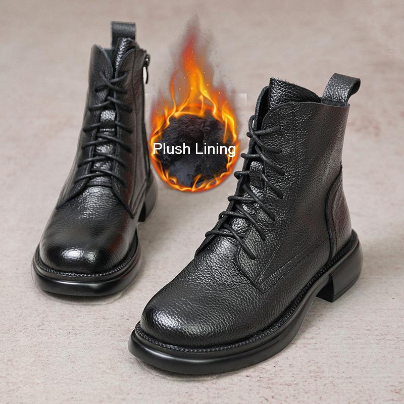

Зимові Ретро Чоботи Ручної Роботи Ботильйони Натуральна Шкіра Взуття Жіноче Взуття На Шнурівці Жіночі Шкіряні Чоботи 36 холодний колір чорний