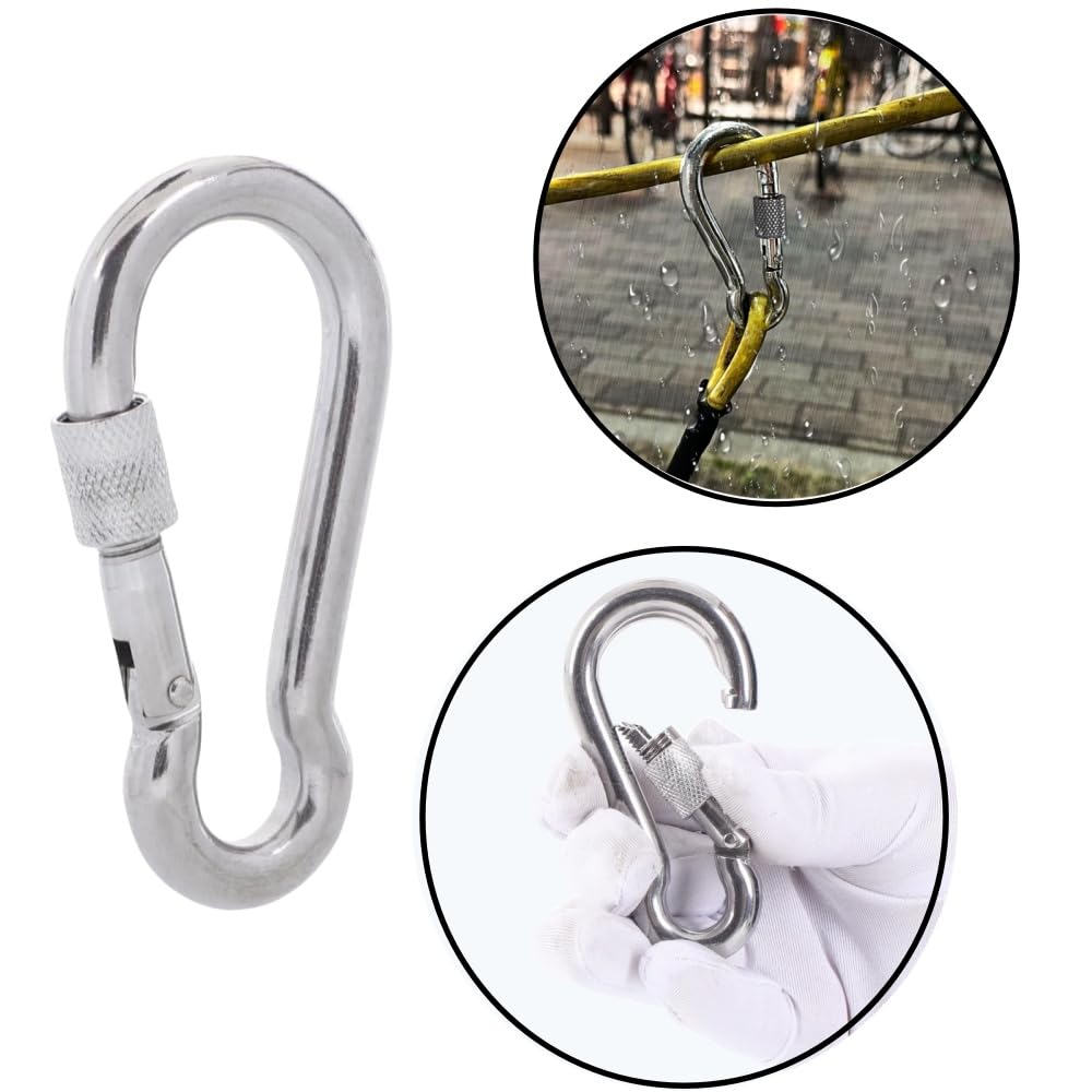 Loopunk 304 Stainless Steel Strong Spring Hook Multifunctional SUS304 Carabiner Set for Outdoor and Carabiner, Keychain, Travel, Fishing, Trekking,