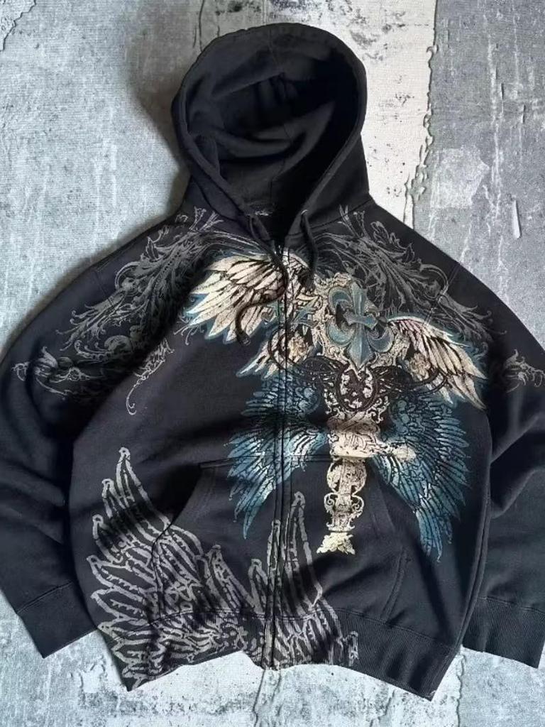 2025 European Autumn 3D Print Zipper Hoodie - Retro Y2K Style