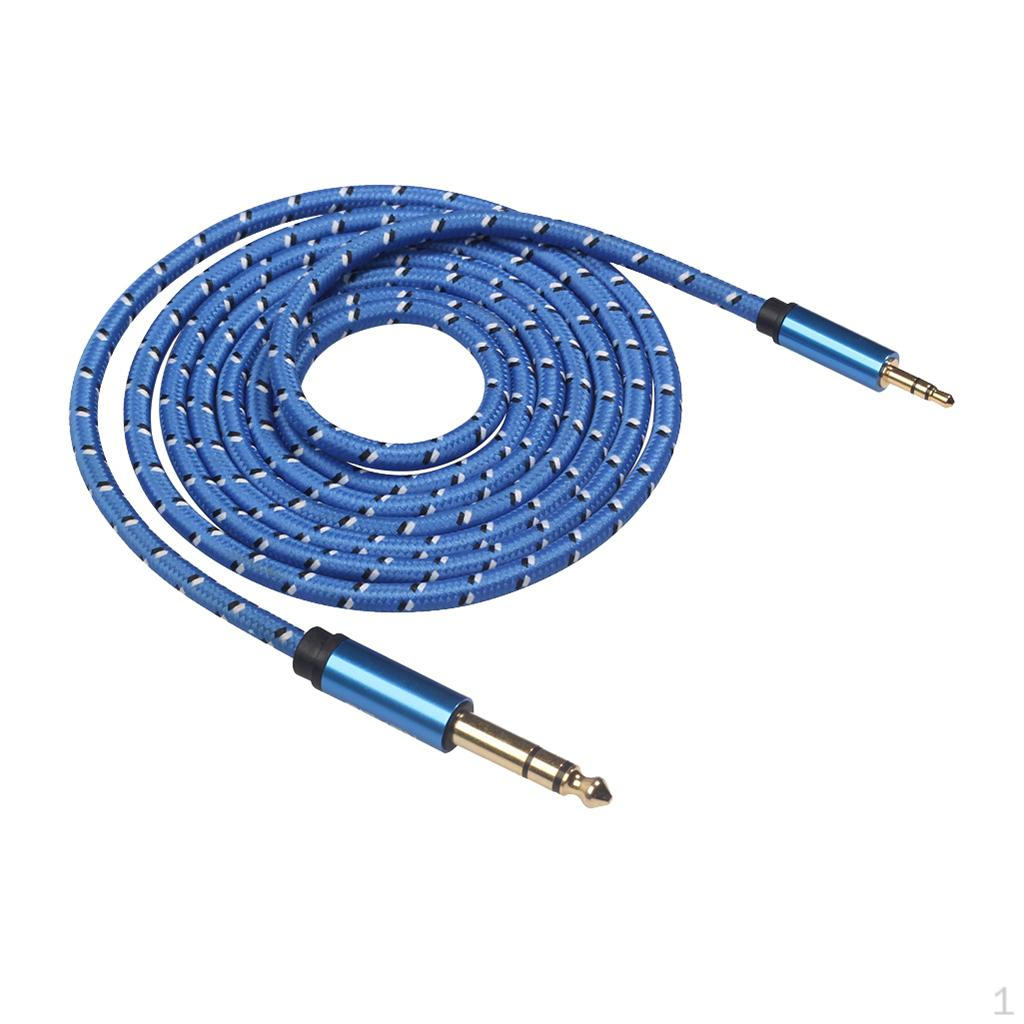 1/8 To 1/4 Stereo Cable, Heavy Duty 3.5mm Mini 6.35mm TRS Audio Path Cord - Blue