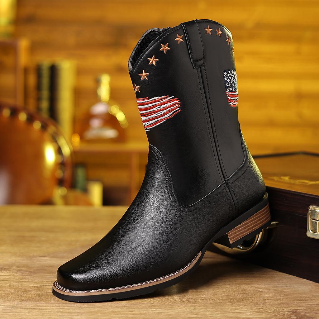 Flat Bottom Short Barrel Embroidered Men's Size 38 To 48 Men's Boots