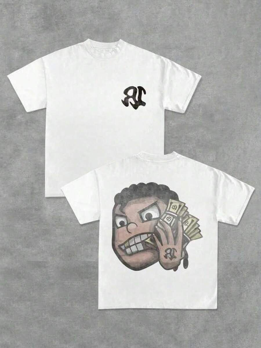 

T Shirt Print ,Graphic-Cotton Tees Size Plus, Cartoon Round Neck Short Sleeve, Street - Wealth 5XL різнокольоровий