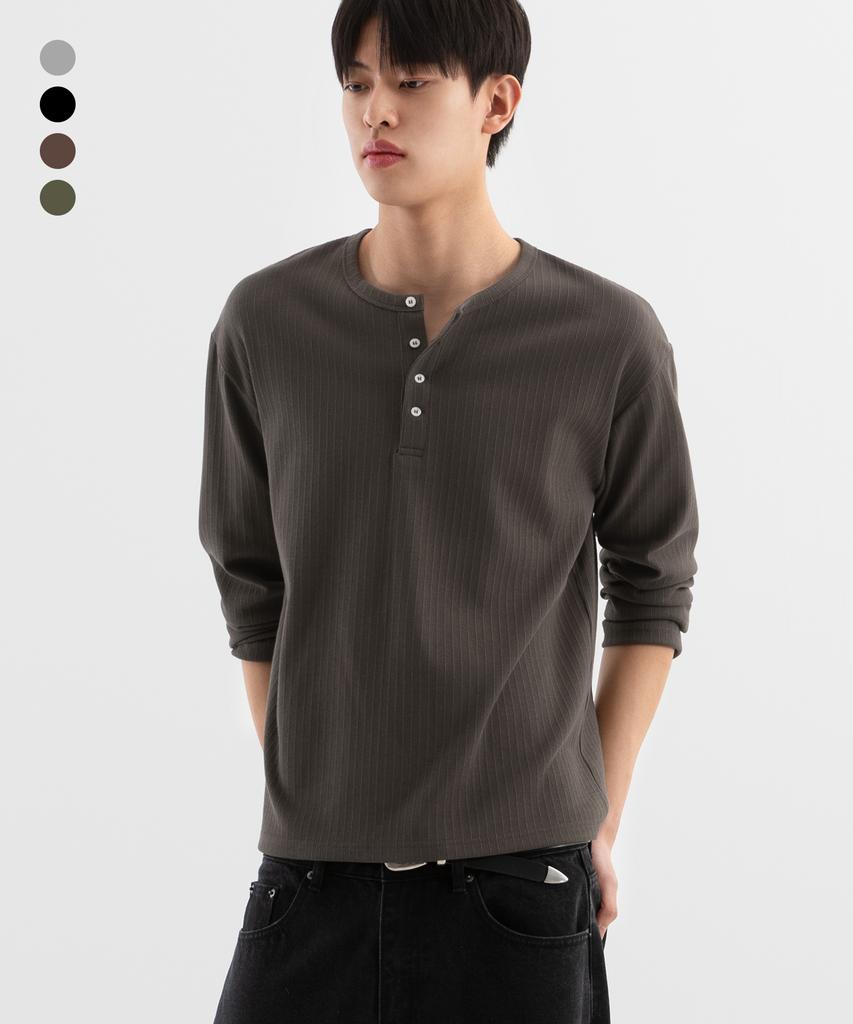 BRENSON Ribbed Crop Henley Neck Long Sleeve ( 4 Colors )