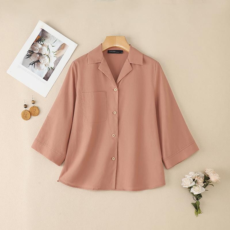 ZANZEA Women Turn Down Collar Loose 3/4 Sleeve Cotton Blouse