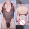 Men'Ssexy Bodysuit Jockstrap Crotch Mesh High Elasticity Ultra-Thin Breathable See Through Lingerie Hip Lift  Erotic Underwear