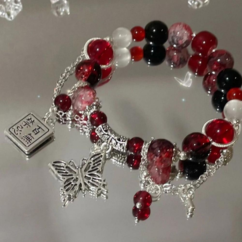 Fashion Bracelet for Women Men Blessing Hollow Butterfly Red Beads Chain Tassels Pendant Jewelry Exquisite Gifts