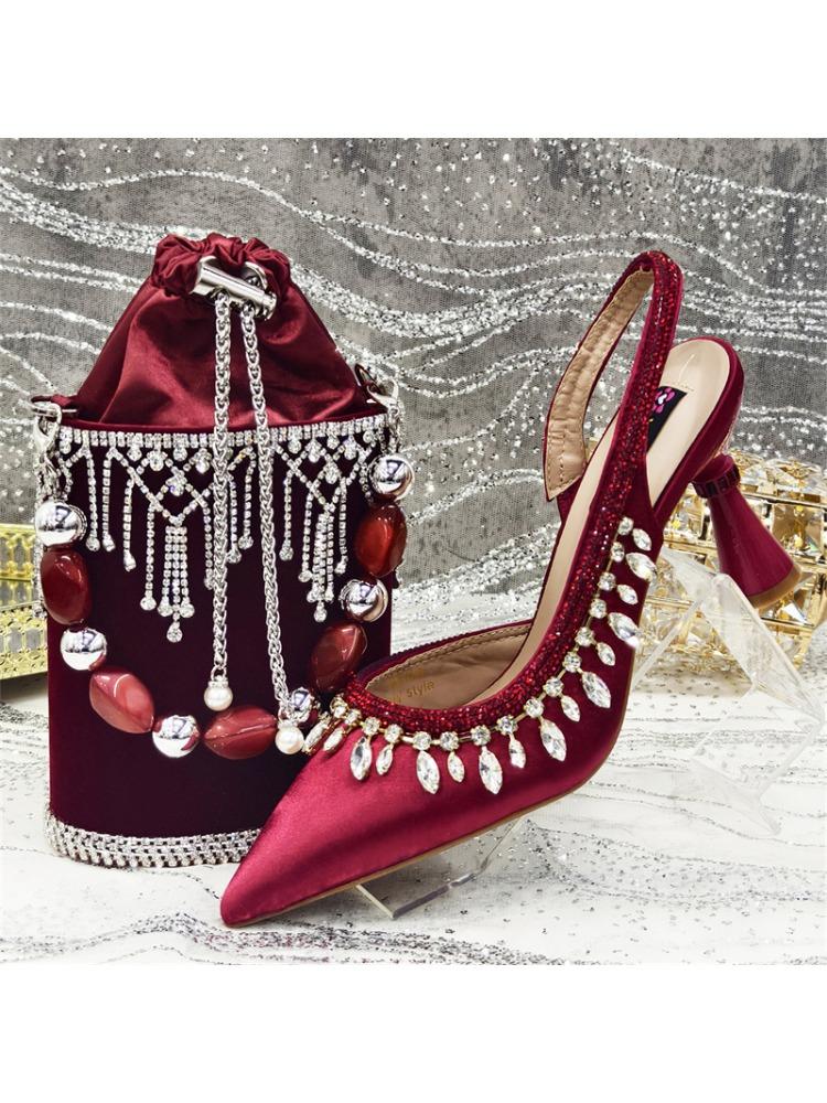 Módní IPPEUM Dámské sandály na vysokém podpatku Plus velikost 43 Boty a kabelka Sladěná sada Kamínky Párty Sandalias De Mujer