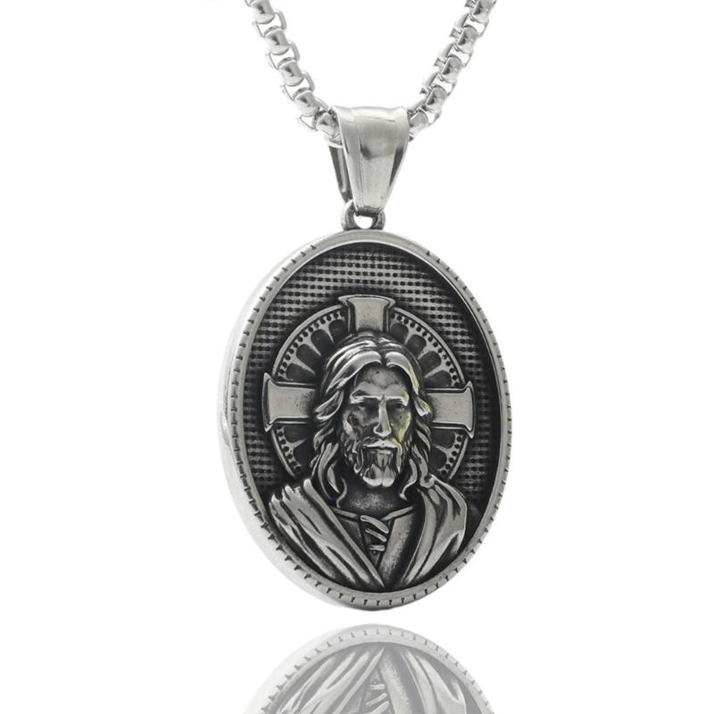 Men's Stainless Steel Neckchain Hip Hop Necklace with Unique Religious Pendant Charm Designing Fashionable Jewelry