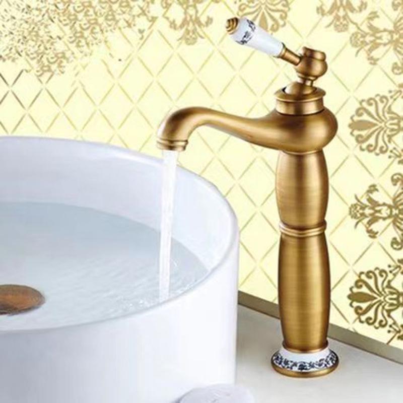 Evropská starožitná růžově zlatá a nefritová magická lampa umyvadlová baterie - Horká/studená směšovací