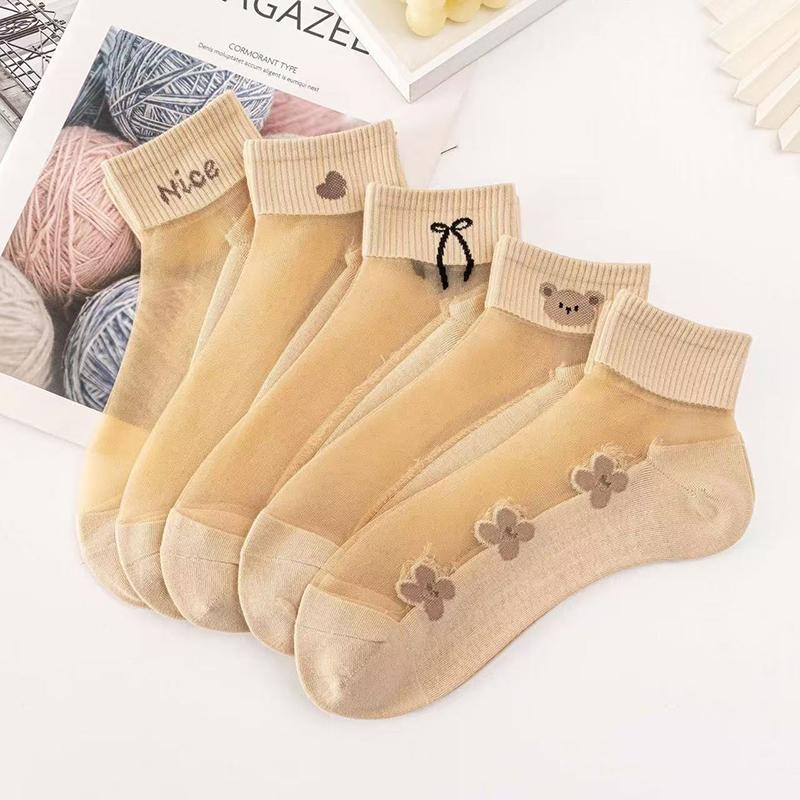 5Pairs Breathable Sweat Absorbing Socks Wear-Resistant Odor Proof Summer Socks For Women Transparent Invisible Thin Socks