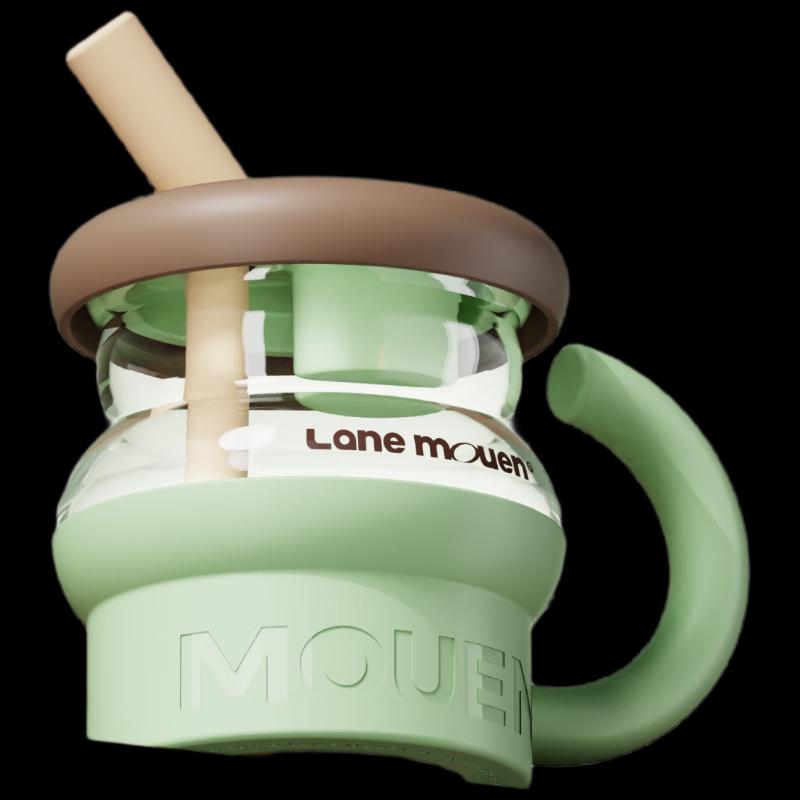 Lanmeng Mint Cat High Borosilicate Glass Cup with Tea Infuser and Straw