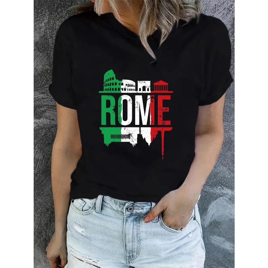 ROME Architectural Creative Design Women s T-shirt Top Summer Round Neck Short Sleeve Fashion Graphic T Shirt S