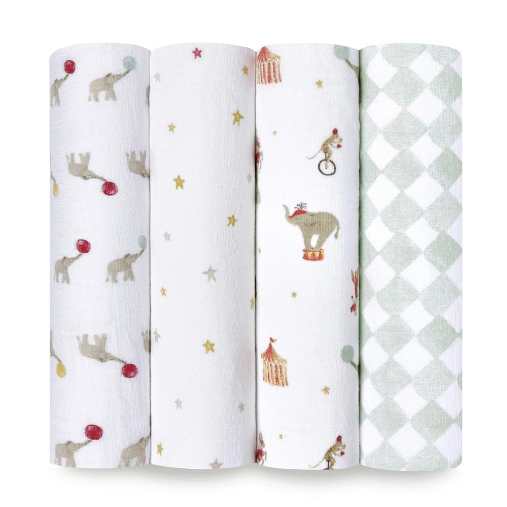Aden Anais Essentials Swaddle 4 Elephant Circus Baby Swaddles SWADAEESWC40032 + (4 Pieces)