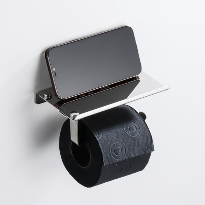 304 Stainless Steel Paper Holder Gold Black White Brushed Toilet Paper Roll Rack with Phone Shelf Bathroom Kitchen Free Punch