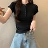 2026 Summer Korean-Style Slim Fit Short-Sleeve Button T-shirt for Women