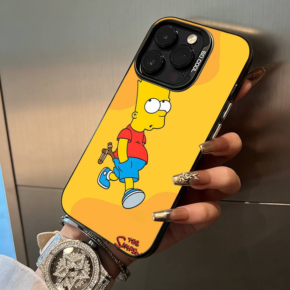Simpsons-Funny Cartoon Phone Case For iPhone 17,16,15,14,13,12,11 Plus Pro Max Colored Silver Phone Case
