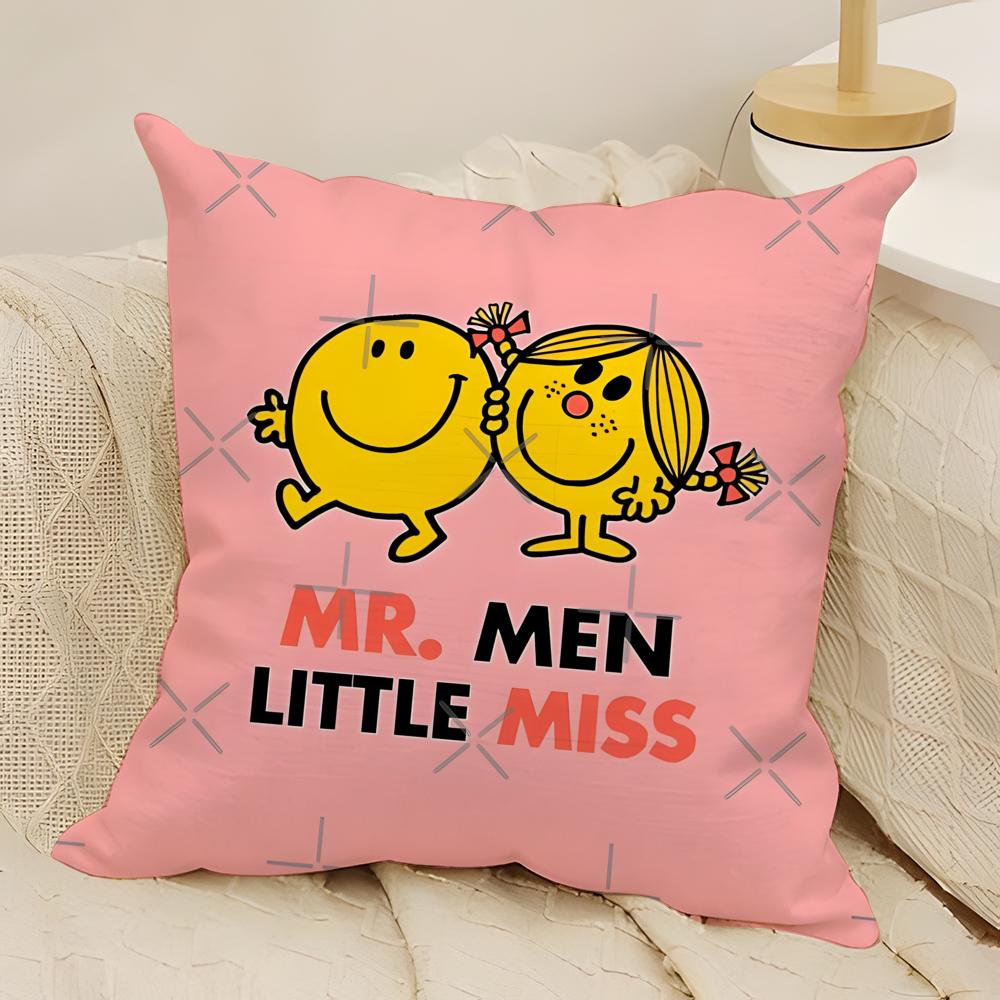 Classic Reto Cartoon MMrMen and Little Miss Pillow Case Natural Linen DoubleSided Printing Sofa Home Decor Cushion Cover