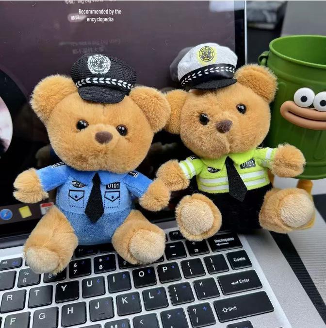 Adorable Traffic Police Bear Plush Keychain – Cute Cartoon Teddy Pendant Gift