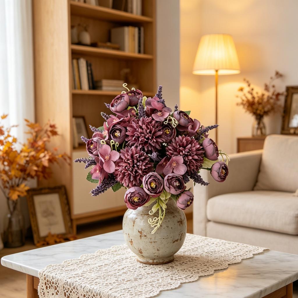 Artificial Flowers Hydrangea Scrapbook Silk Rose Vase Home Room Table Autumn  Halloween Decora Wedding Bridal Bouquet DIY Gift