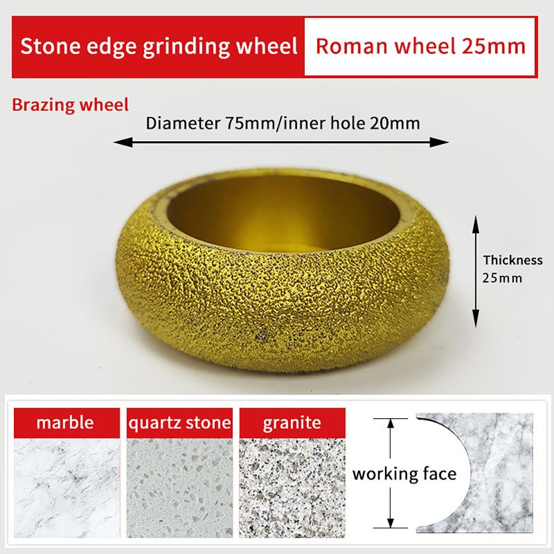 75Mm Stone Edging Wheel Grinding Wheel Roman Slotted Granite Marble Brazed Angle Edge Marble Grinding Edge Profile Grinding Disc