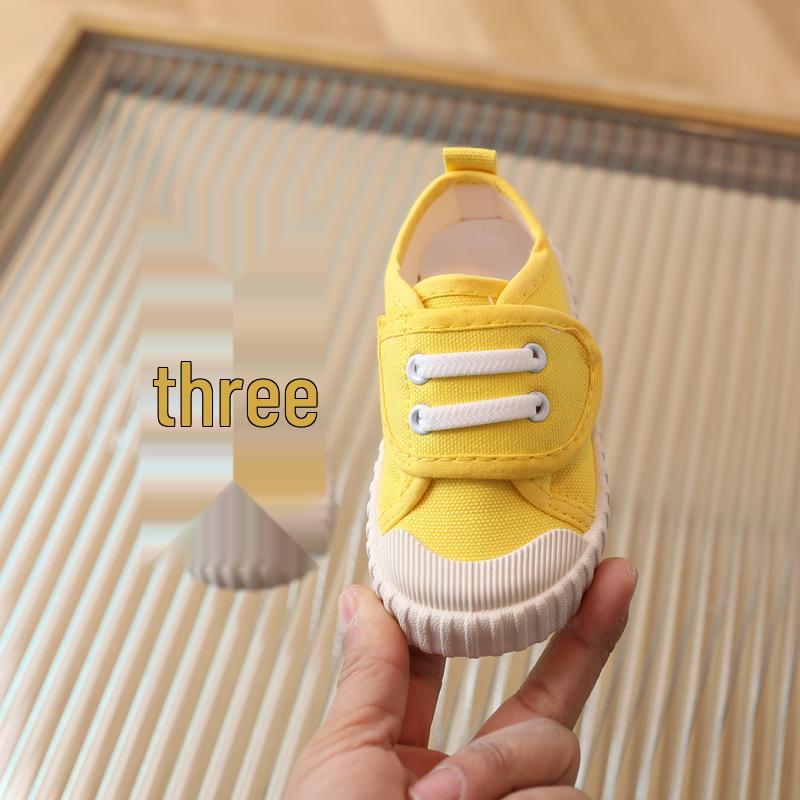 Kids' Soft Canvas Velcro Sneakers - Low Top, White, Spring/Autumn