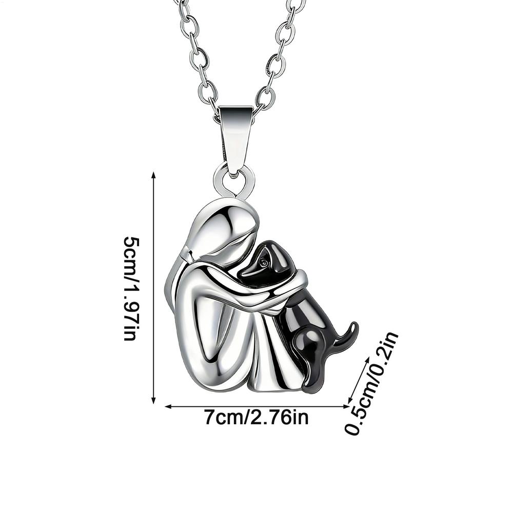 Cute Two Tone Color Girl Hugged Dog Necklace Fashion Women and Pet Pendant Jewelry Charm Necklace Pet Enthusiast Jewelry Gift чёрный