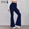 HNXC 14 Colors Women Elastic Waist High Waist Trousers Ladies Solid Color Sports Flared Pants Streetwear