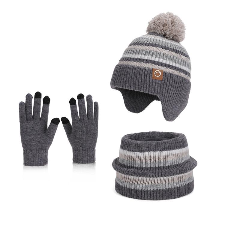 

Winter Kids Hat And Scarf Combo With Ear Protection And Knit For Outdoor Activities серый