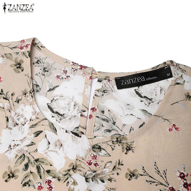 ZANZEA Women Casual Round Neck Loose Long Sleeve Print Long Dress