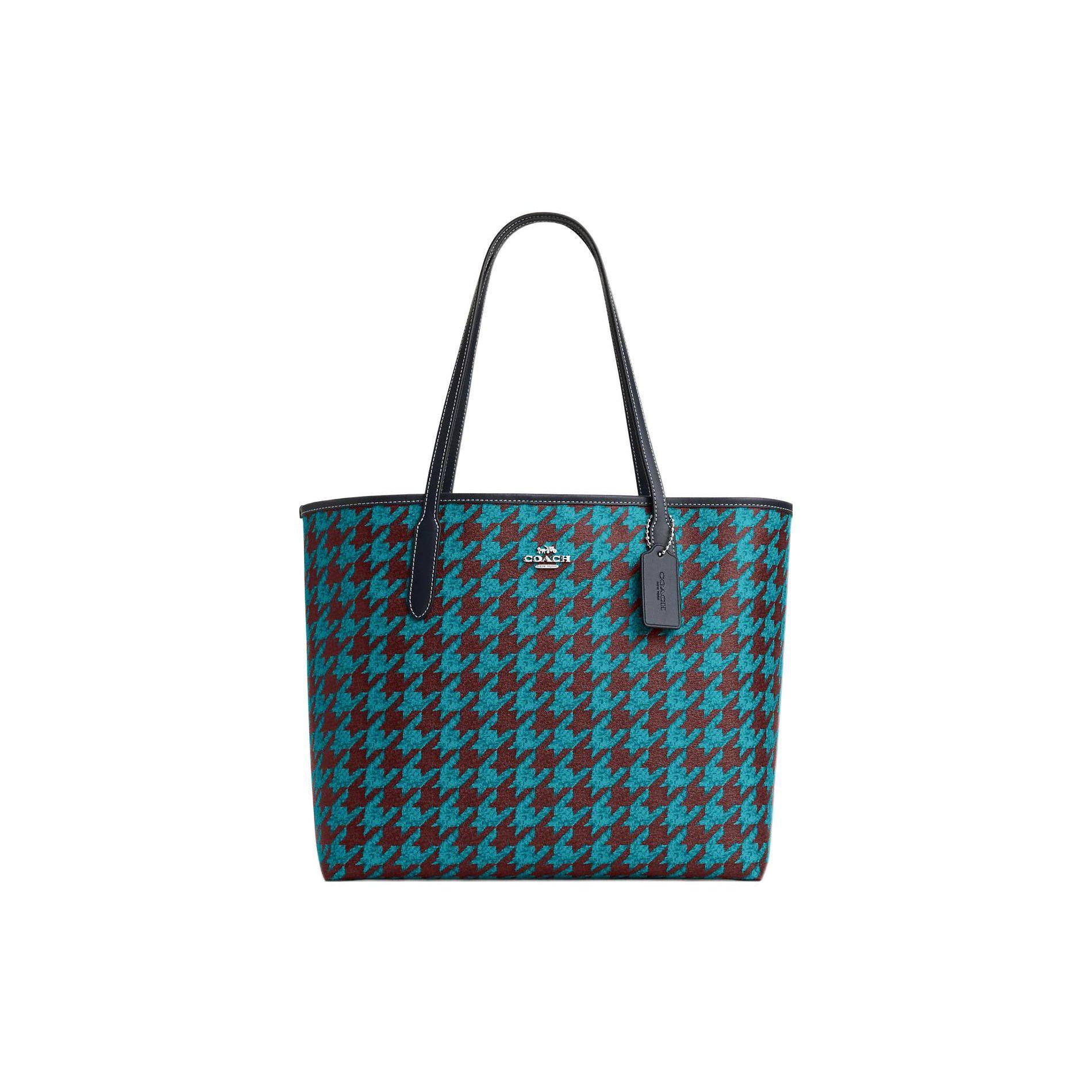 

Coach City Tote 29 Silver Letter Logo Houndstooth Print Magnetic Closure Canvas With Leather Tote Shopping Bag Handbag Shoulder Bag Large CJ626-SVVRX Basic Set (Bag+Dust Bag)