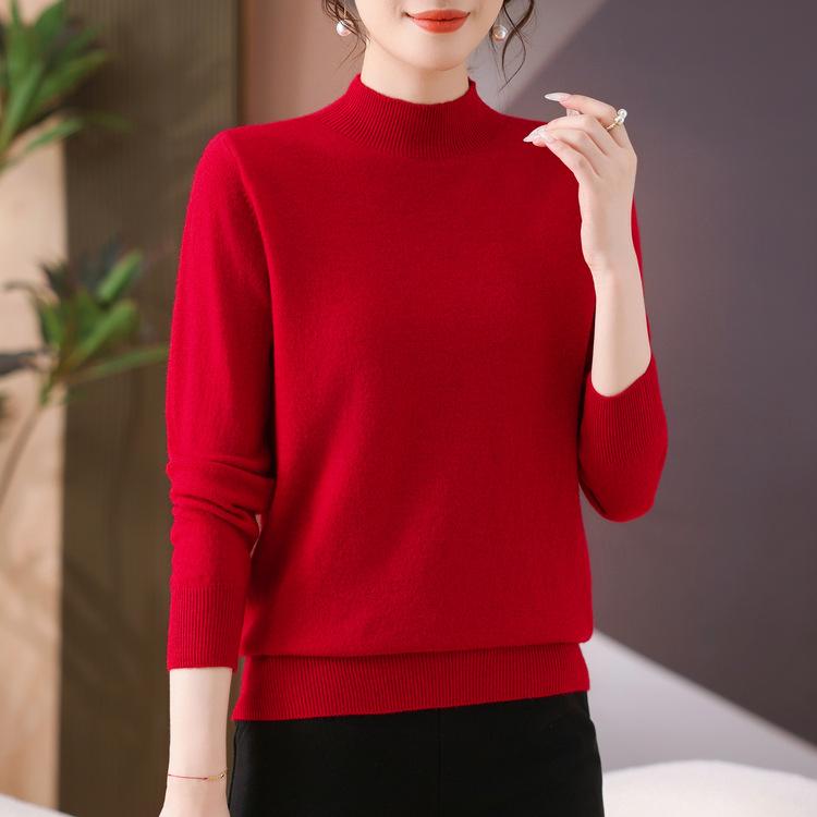 New Sweater Women's Semi-turtleneck Autumn and Winter Long-sleeved Warm-knit Bottoming Shirt Short Sweater