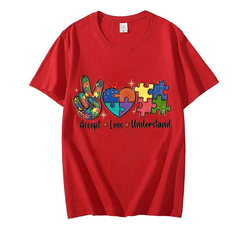 

Accept Love and Understand Tshirt Autism Awareness T Shirts Color Puzzle Block Kids Unisexs Tees Harajuku Streetwear Y2k Tops S