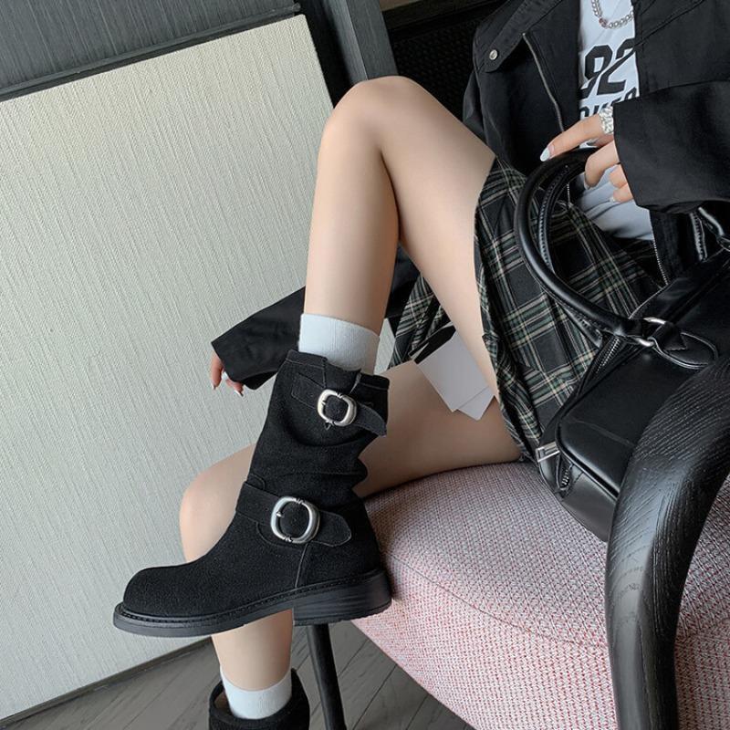Wasteland Dunes~ Super Soft Waxy Thick-soled Locomotive Buckle Short Boots Women's Martin Boots Pile Boots